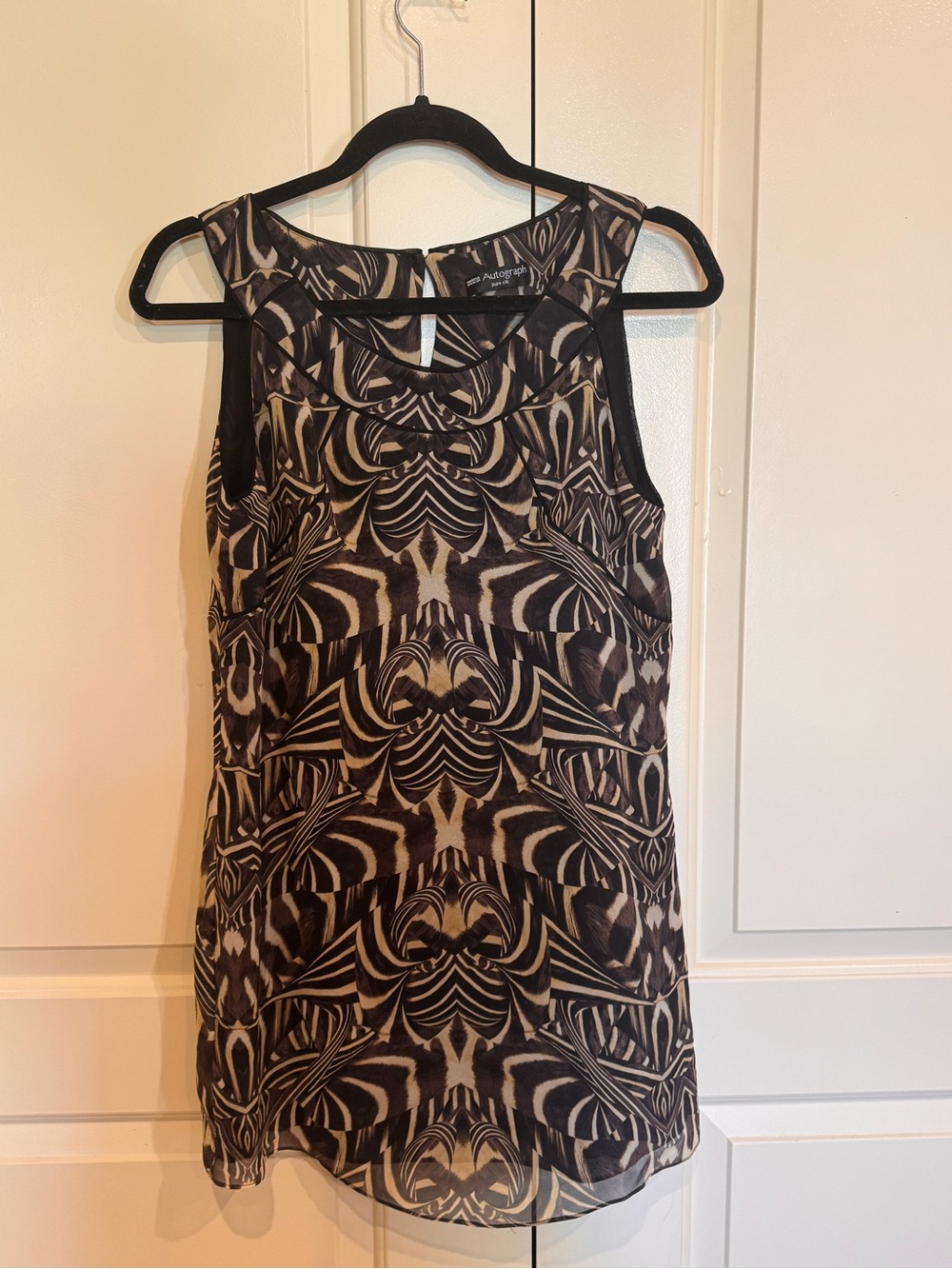 Marks & Spencer Black and Cream Sleeveless Patterned Shift Dress